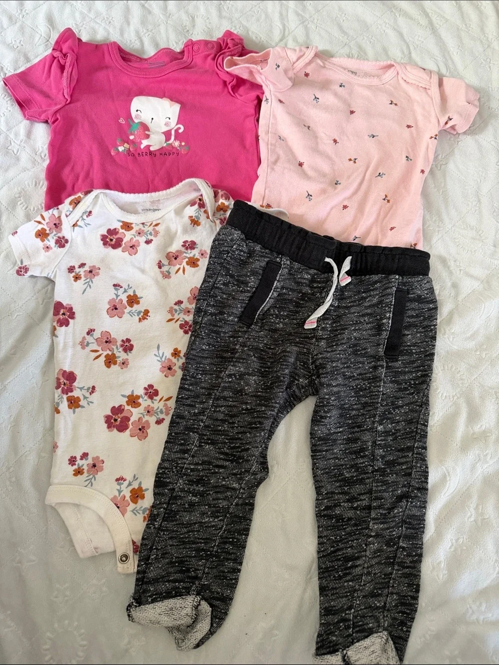 Carter's Girls Pink Floral & Heathered Black Mix 5-Piece Outfit Set 9-12 months